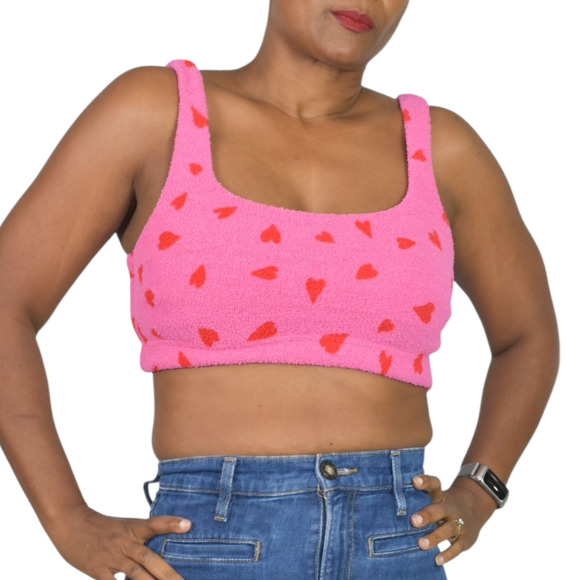 Yitty Pet Me Fuzzy Heart Crop Top Pink Fabletics Loungewear Sherpa Bra Red Large - Picture 3 of 11
